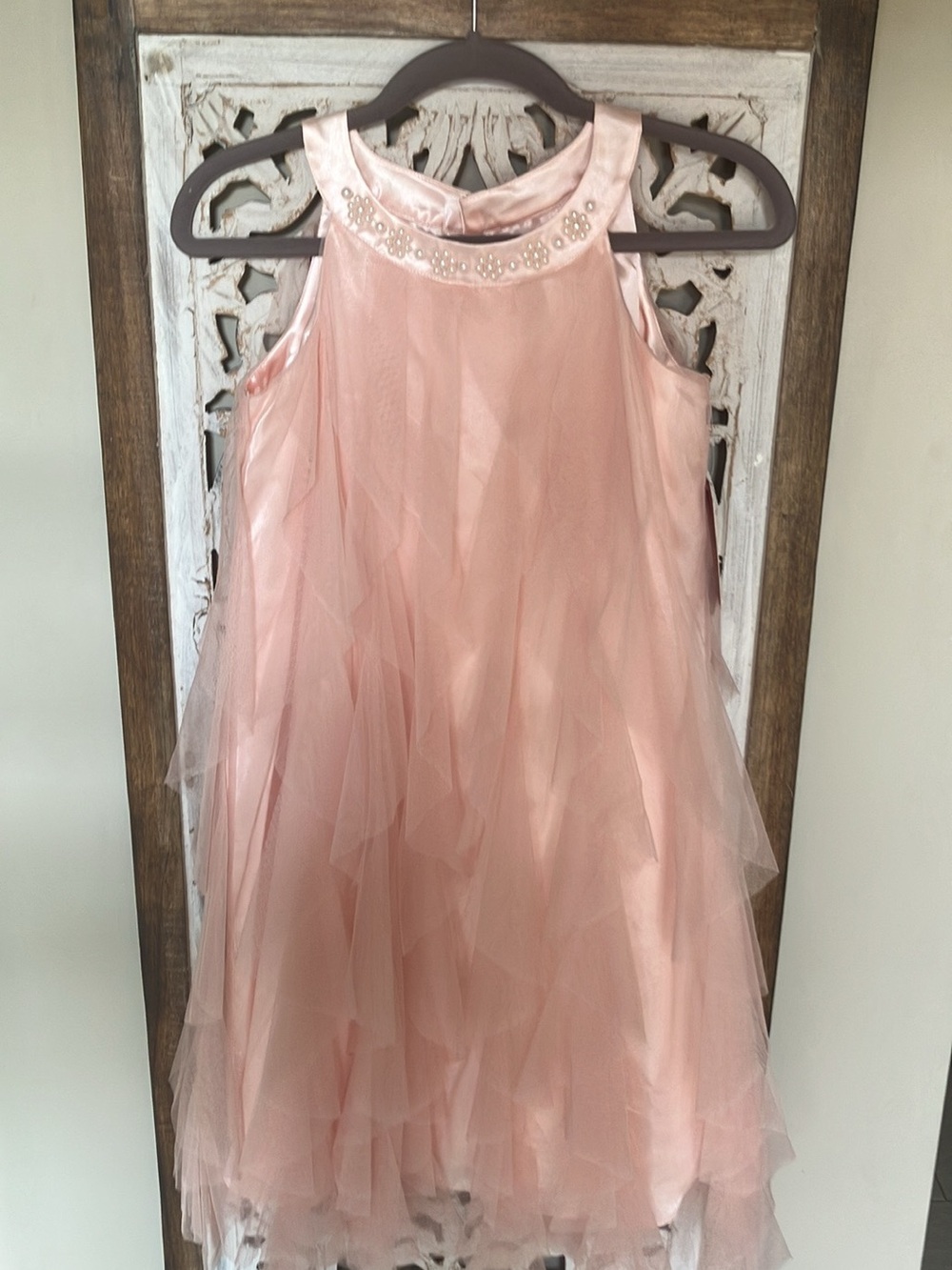 Sleeveless Pink Tulle Formal Dress with Embellished Neckline